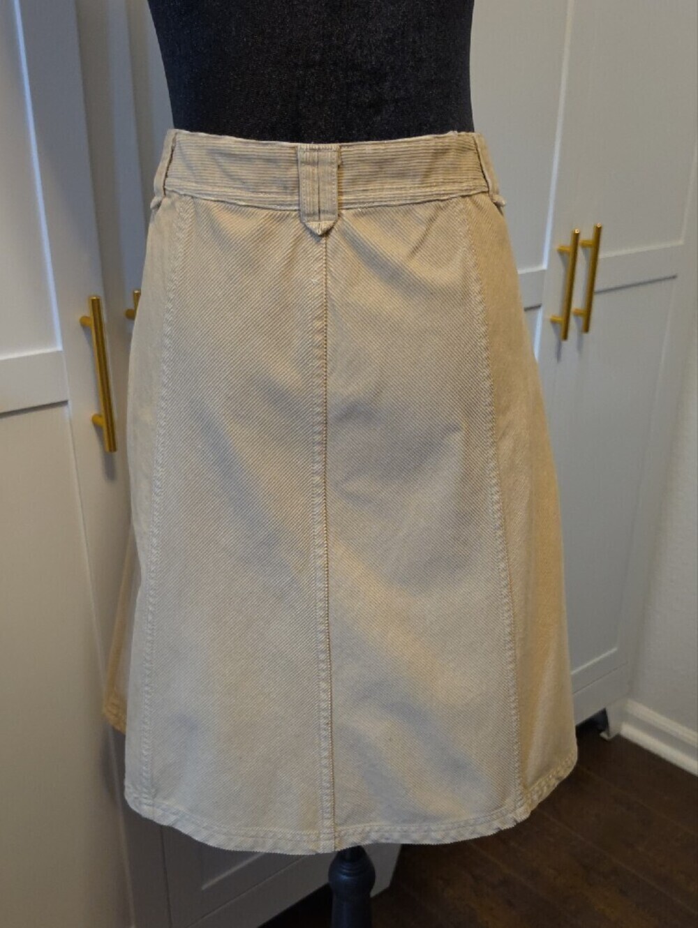 100% Cotton Neutral A-Line Skirt with Front Button - Picture 4 of 13